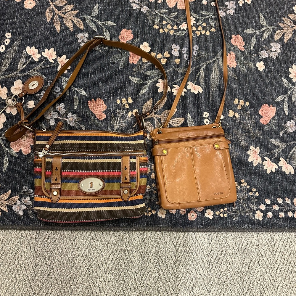 Fossil Brown and Multicolor Striped Crossbody Bags